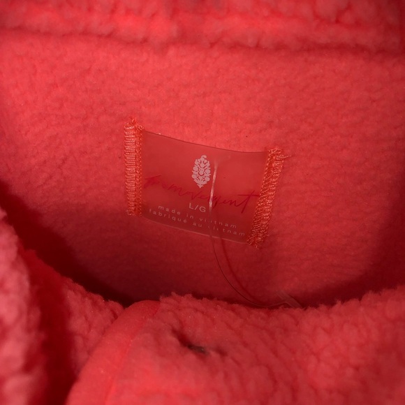New FP Movement by Free People Neon Coral Hit The Slopes Fleece Jacket Coat sz L - Picture 6 of 7